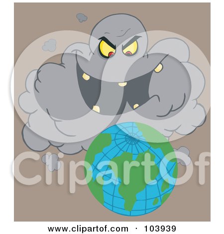Royalty-Free (RF) Clipart Illustration of an Evil Black Cloud Laughing At Earth by Hit Toon