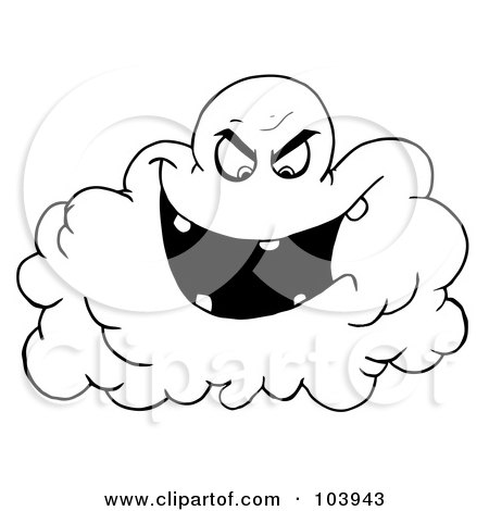 Royalty-Free (RF) Clipart Illustration of an Outlined Evil Smog Cloud Laughing by Hit Toon