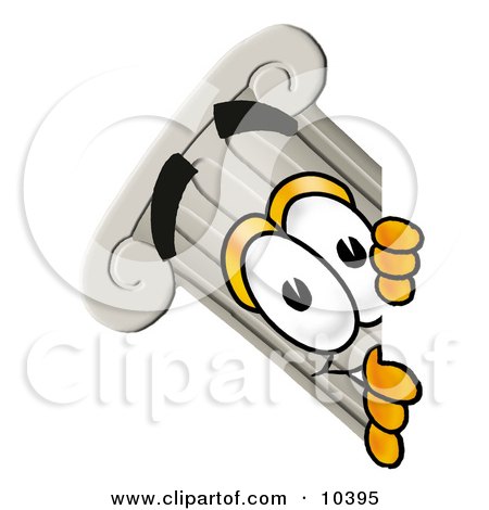 Clipart Picture of a Pillar Mascot Cartoon Character Peeking Around a Corner by Mascot Junction