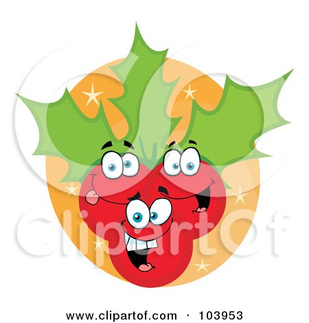 Royalty-Free (RF) Clipart Illustration of Happy Christmas Holly Berries And Leaves On An Orange Oval by Hit Toon