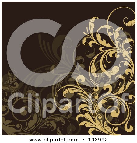 Royalty-Free (RF) Clipart Illustration of Tan And Brown Floral Scrolls Over Brown by OnFocusMedia