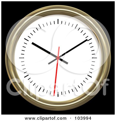 Royalty-Free (RF) Clipart Illustration of a 3d Gold Rimmed Analog Wall Clock by ShazamImages