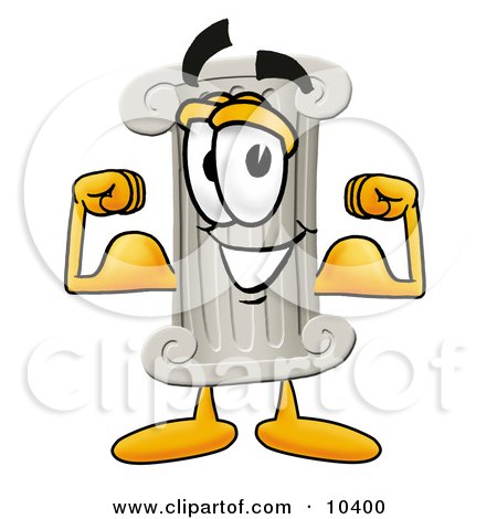 Clipart Picture of a Pillar Mascot Cartoon Character Flexing His Arm Muscles by Mascot Junction