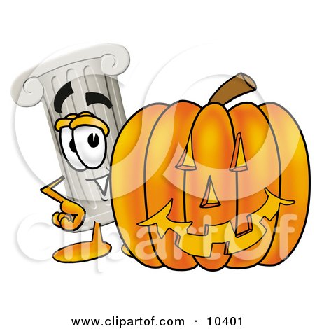 Clipart Picture of a Pillar Mascot Cartoon Character With a Carved Halloween Pumpkin by Mascot Junction