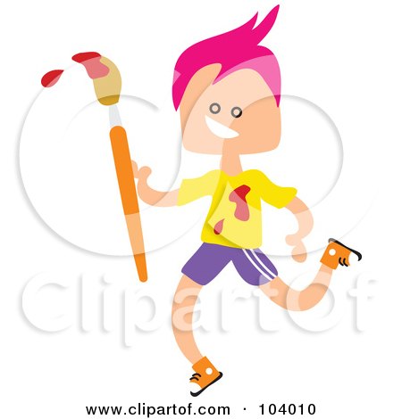 Royalty-Free (RF) Clipart Illustration of a Square Head Boy Carrying A Paintbrush by Prawny