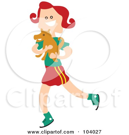 Royalty-Free (RF) Clipart Illustration of a Square Head Girl Carrying A Dog by Prawny
