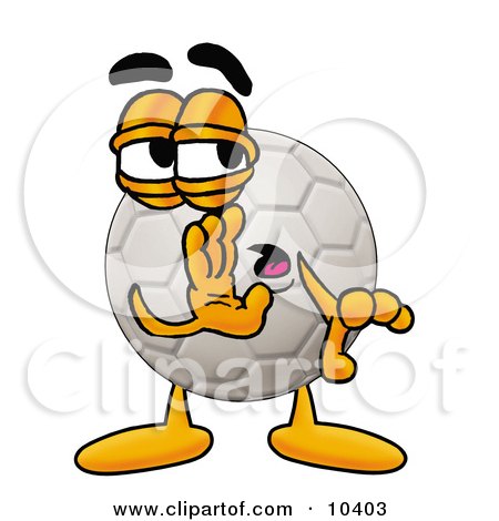 Clipart Picture of a Soccer Ball Mascot Cartoon Character Whispering and Gossiping by Mascot Junction