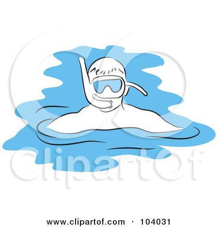 Royalty-Free (RF) Clipart Illustration of a Swimming Man With Snorkel Gear by Prawny