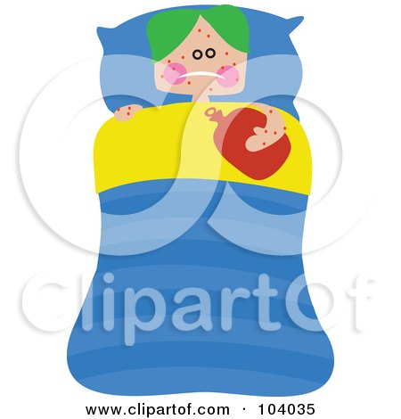 Royalty-Free (RF) Clipart Illustration of a Square Head Boy Laying Sick In Bed by Prawny