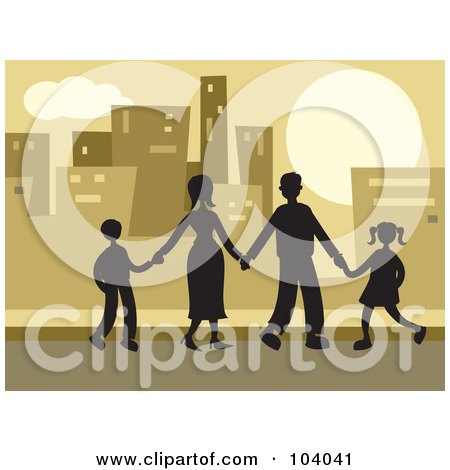Royalty-Free (RF) Clipart Illustration of a Silhouetted Family In A City by Prawny