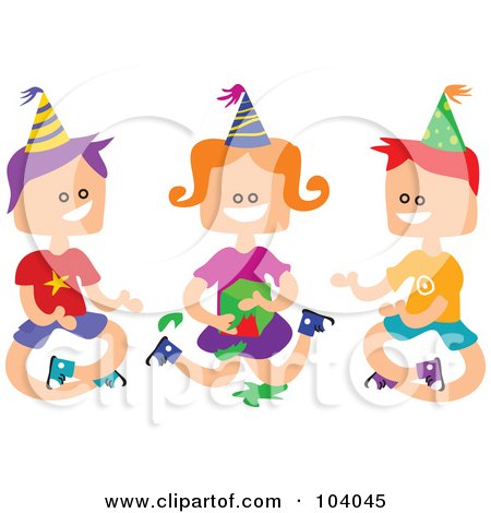 Royalty-Free (RF) Clipart Illustration of Square Head Boys And A Girl Playing Pass The Parcel by Prawny