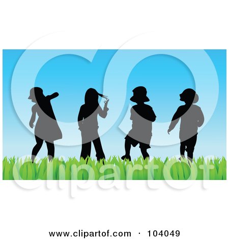 Royalty-Free (RF) Clipart Illustration of Silhouetted Children Standing In Grass by Prawny
