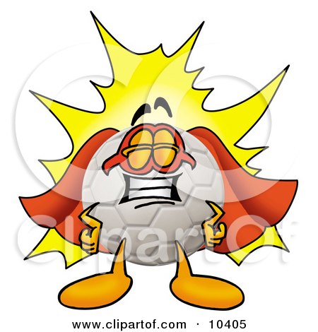 Clipart Picture of a Soccer Ball Mascot Cartoon Character Dressed as a Super Hero by Mascot Junction