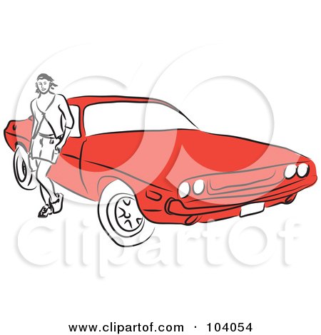 Royalty-Free (RF) Clipart Illustration of a Woman by a Red Car by Prawny