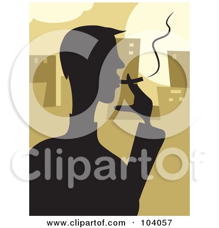 Royalty-Free (RF) Clipart Illustration of a Silhouetted Man Smoking Over Brown by Prawny