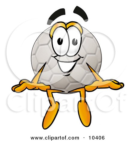 Clipart Picture of a Soccer Ball Mascot Cartoon Character Sitting by Mascot Junction