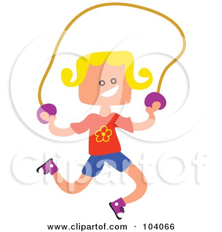 Royalty-Free (RF) Clipart Illustration of a Square Head Girl Skipping Rope by Prawny