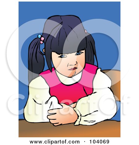 Royalty-Free (RF) Clipart Illustration of a Grumpy Toddler Girl At A Table by Prawny