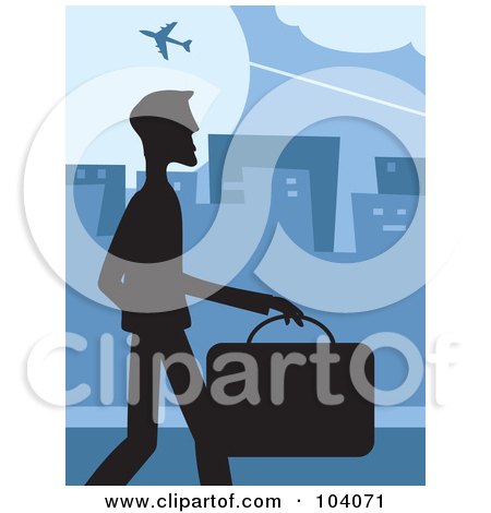 Royalty-Free (RF) Clipart Illustration of a Silhouetted Businessman Walking In A Blue City by Prawny
