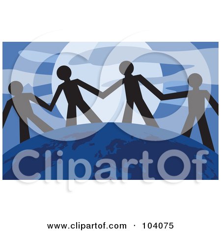 Royalty-Free (RF) Clipart Illustration of a Silhouetted Team Holding Hands On A Globe by Prawny