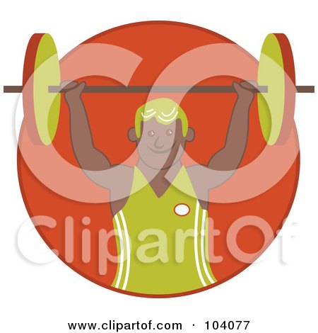 Royalty-Free (RF) Clipart Illustration of a Weightlifter Man Lifting A Barbell In An Orange Circle by Prawny