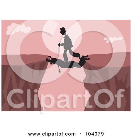 Royalty-Free (RF) Clipart Illustration of Silhouetted Men Working Together To Cross A Ledge by Prawny