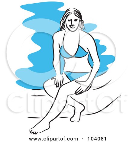Royalty-Free (RF) Clipart Illustration of a Woman Sitting Poolside In A Blue Bikini by Prawny