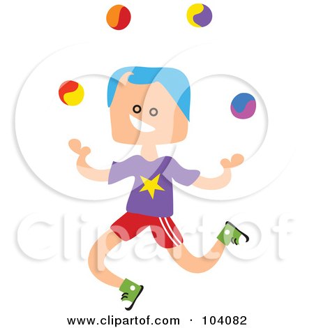 Royalty-Free (RF) Clipart Illustration of a Square Head Boy Juggling by Prawny