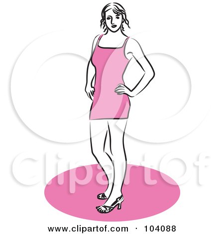 Royalty-Free (RF) Clipart Illustration of a Sexy Woman Standing In A Pink Mini Dress by Prawny