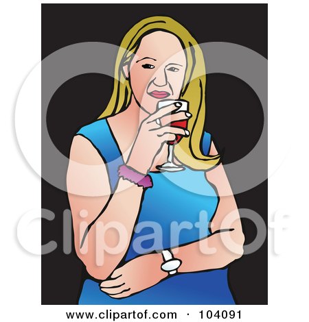 Royalty-Free (RF) Clipart Illustration of a Pop Art Styled Blond Woman Drinking Wine by Prawny