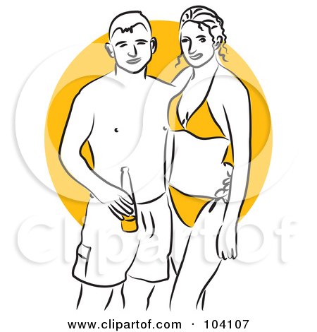 Royalty-Free (RF) Clipart Illustration of a Woman And Her Boyfriend Standing In Swimwear by Prawny