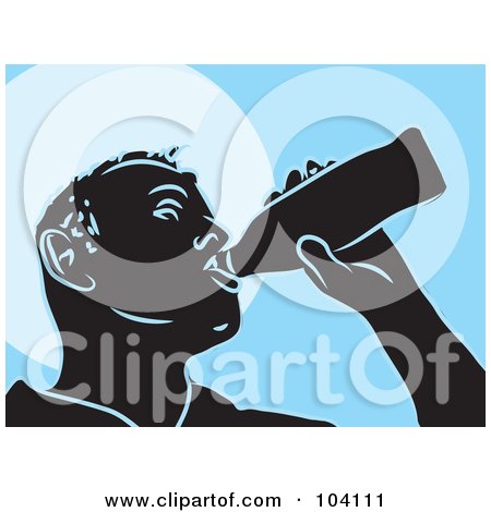 Royalty-Free (RF) Clipart Illustration of a Silhouetted Man Drinking Beer Over Blue by Prawny