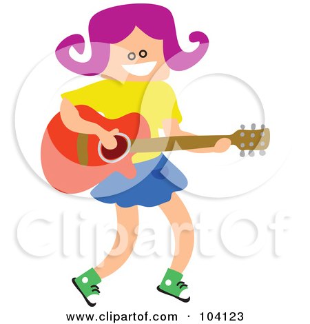 Royalty-Free (RF) Clipart Illustration of a Square Head Girl Playing a Guitar by Prawny