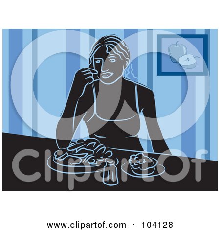 Royalty-Free (RF) Clipart Illustration of a Silhouetted Woman Eating Food by Prawny