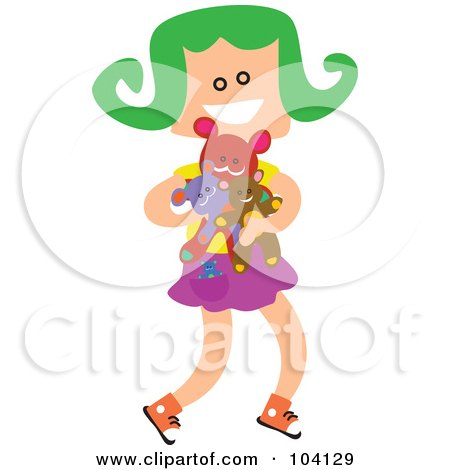 Royalty-Free (RF) Clipart Illustration of a Square Head Girl Carrying Her Toys by Prawny