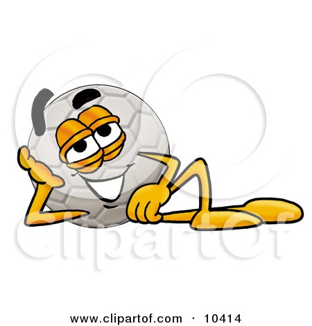 Clipart Picture of a Soccer Ball Mascot Cartoon Character Resting His Head on His Hand by Mascot Junction