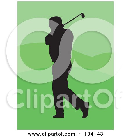 Royalty-Free (RF) Clipart Illustration of a Silhouetted Golfer Man Over Green by Prawny