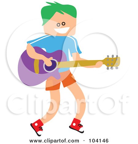 Royalty-Free (RF) Clipart Illustration of a Square Head Boy Playing A Guitar by Prawny
