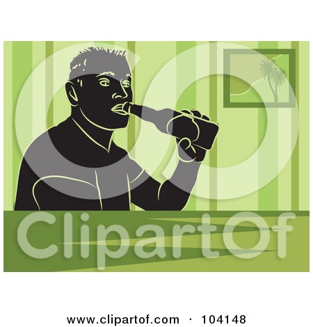 Royalty-Free (RF) Clipart Illustration of a Silhouetted Man Drinking Beer Over Green by Prawny