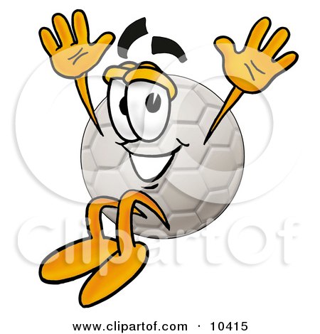 Clipart Picture of a Soccer Ball Mascot Cartoon Character Jumping by Mascot Junction