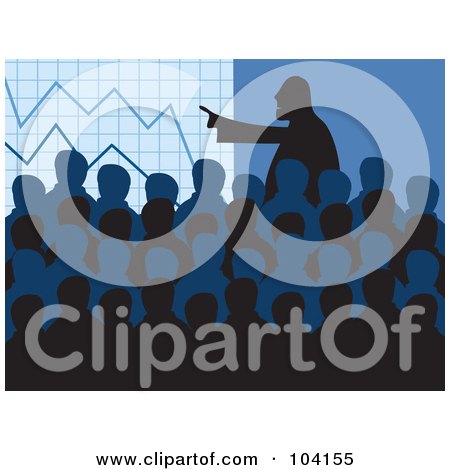 Royalty-Free (RF) Clipart Illustration of a Silhouetted Crowd At A Board Meeting Over Blue by Prawny