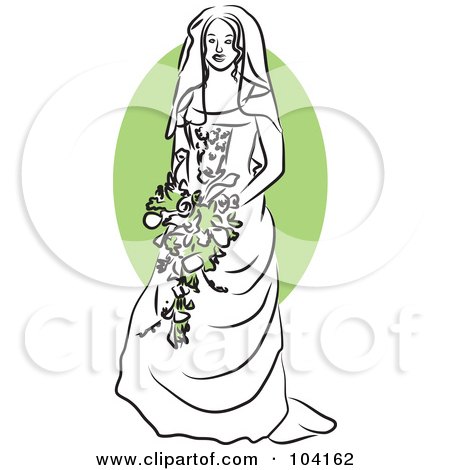 Royalty-Free (RF) Clipart Illustration of a Happy Bride With Green Flowers by Prawny
