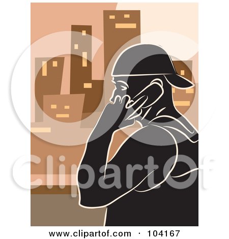 Royalty-Free (RF) Clipart Illustration of a Silhouetted Guy Talking On A Cell Phone, Over Orange by Prawny