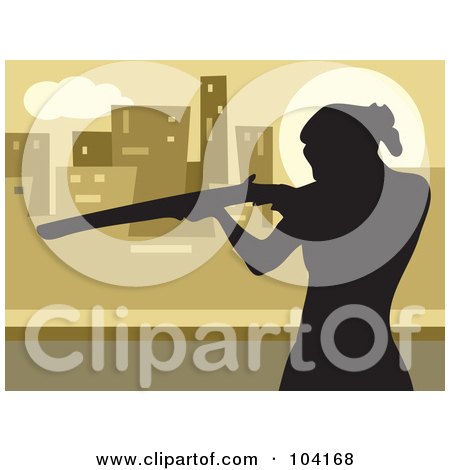 Royalty-Free (RF) Clipart Illustration of a Silhouetted Woman Shooting A Rifle by Prawny