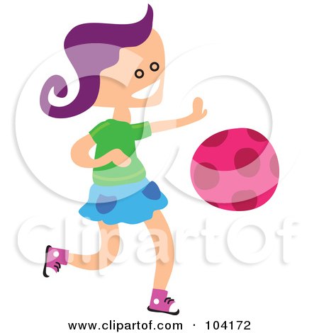 Royalty-Free (RF) Clipart Illustration of a Square Head Girl Bouncing A Ball by Prawny
