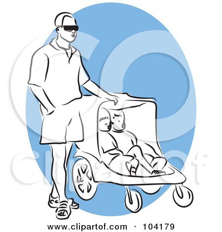 Royalty-Free (RF) Clipart Illustration of a Man Walking With A Stroller by Prawny