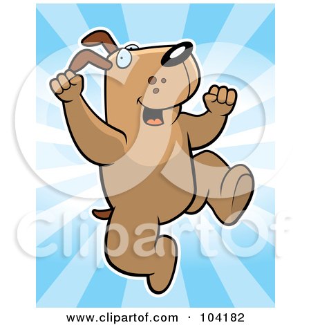 Royalty-Free (RF) Clipart Illustration of a Joyous Dog Leaping Over Blue Rays by Cory Thoman