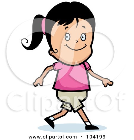 Royalty-Free (RF) Clipart Illustration of a Happy Black Haired Girl Walking by Cory Thoman