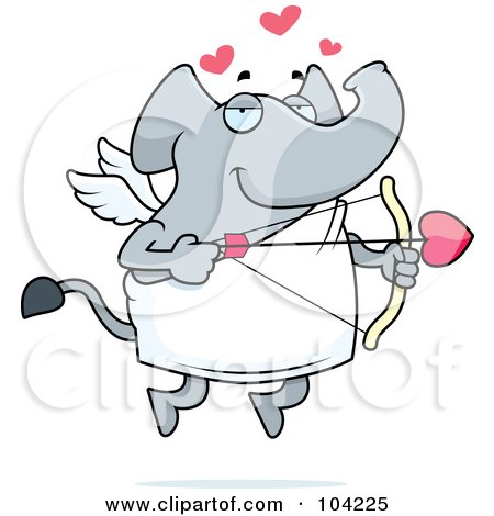 Royalty-Free (RF) Clipart Illustration of a Cupid Elephant Taking Aim With An Arrow by Cory Thoman