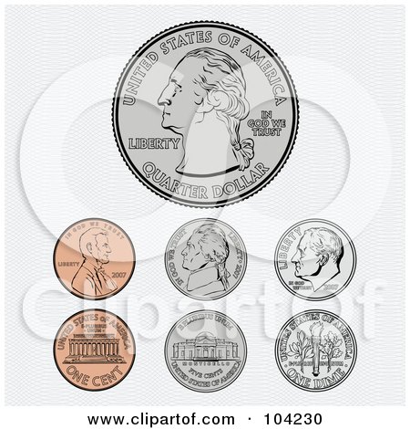 Royalty-Free (RF) Clipart Illustration of a Digital Collage Of American Coins by BestVector